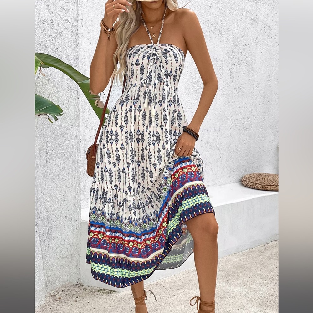 Boho Strapless Sweetheart Midi Dress